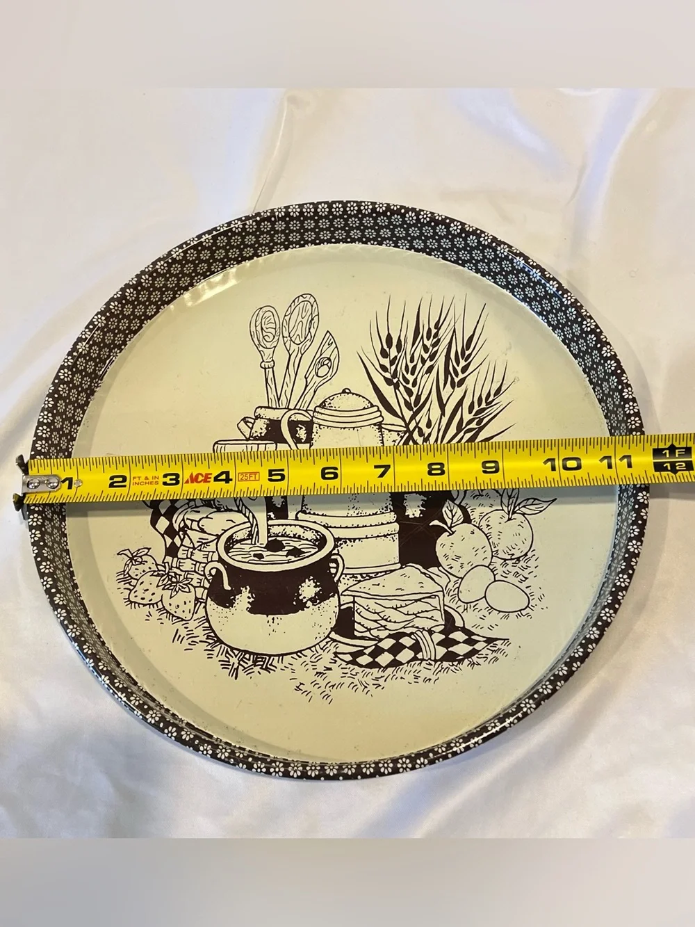 Vintage Hong Kong Metal Tin Tray Round Picnic Scene 12”